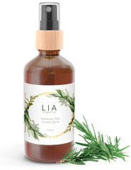 Lia Organics Rosemary Hair Growth Spray bottle for a refreshing scalp spritz.
