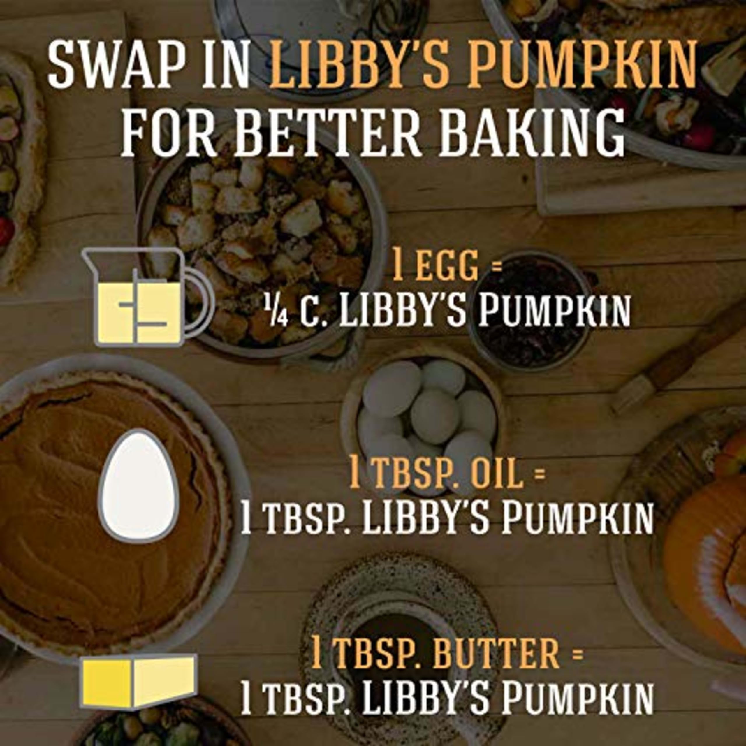 Libby’s pumpkin puree ready to mix into pie fillings and desserts.