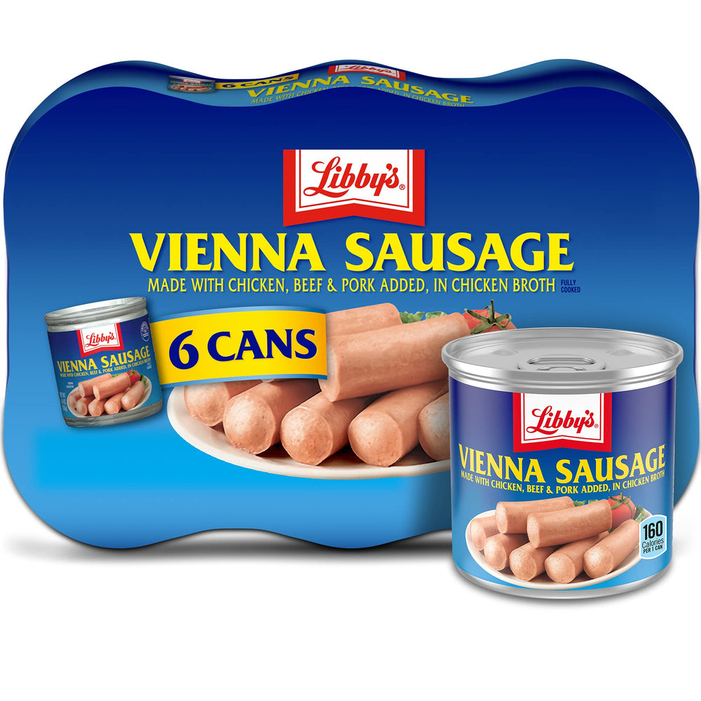 Libby's Vienna sausage cans in chicken broth for easy pantry meals.