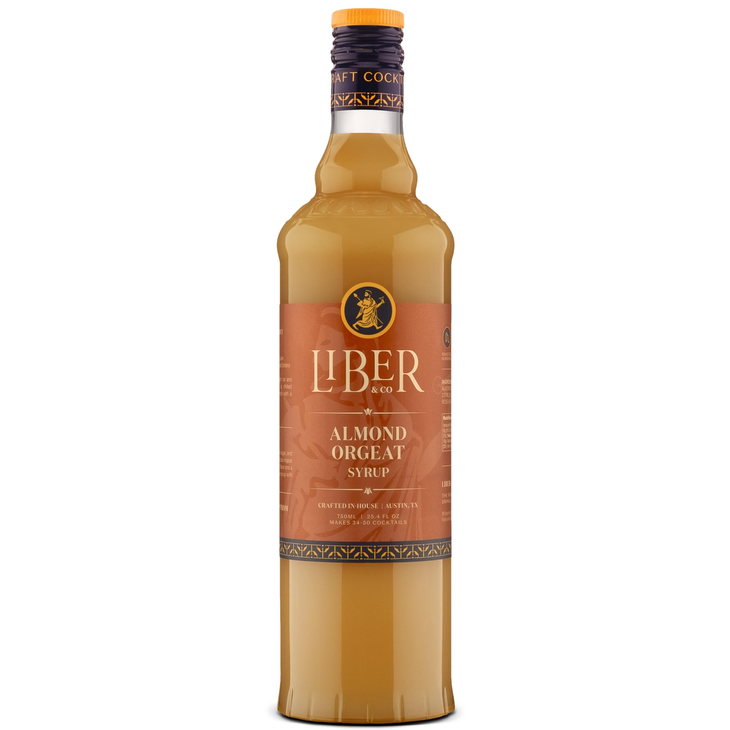 Liber & Co. almond orgeat bottle delivers authentic almond flavor for tiki cocktails.