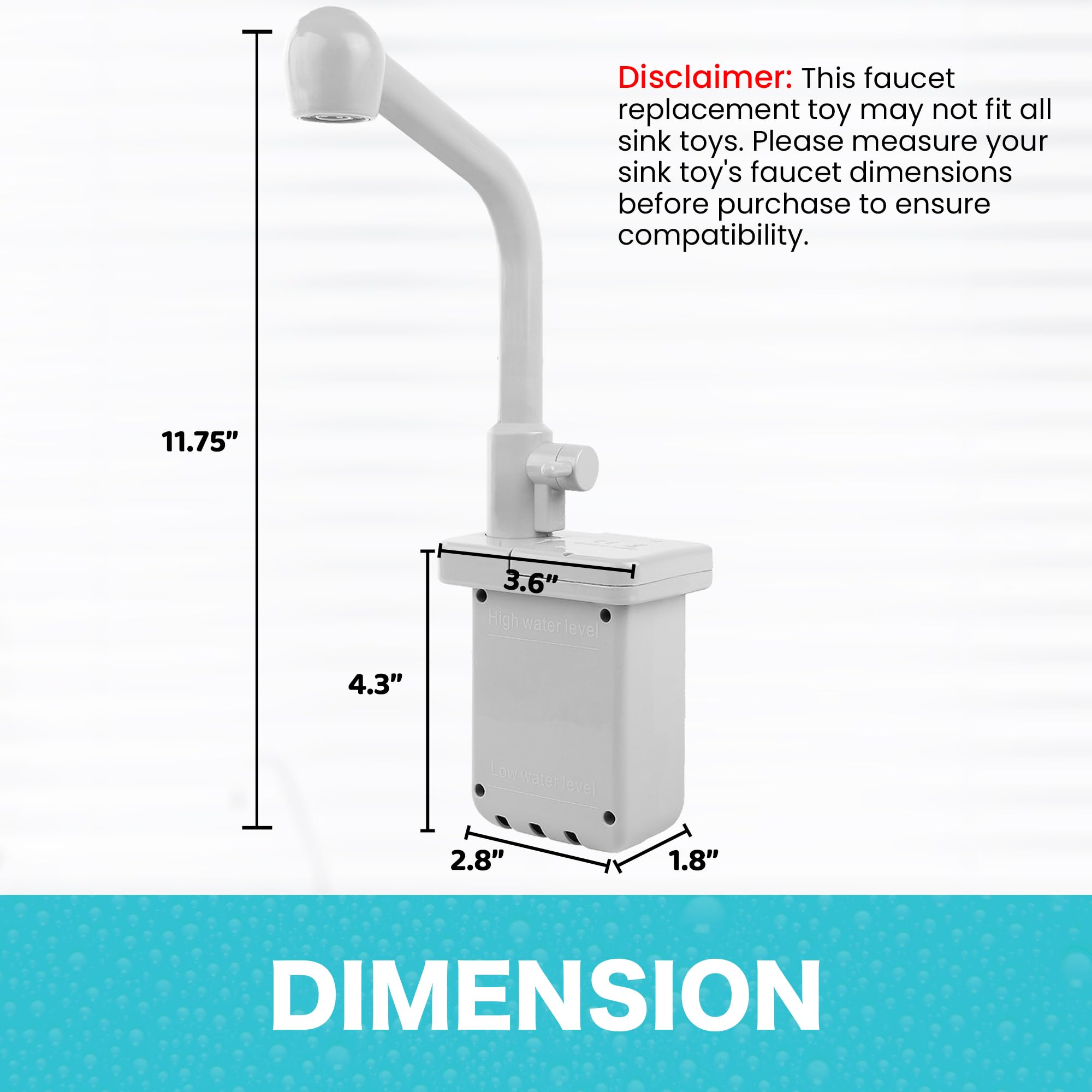 Liberty Imports faucet base dimensions shown for compact toy sink fit.