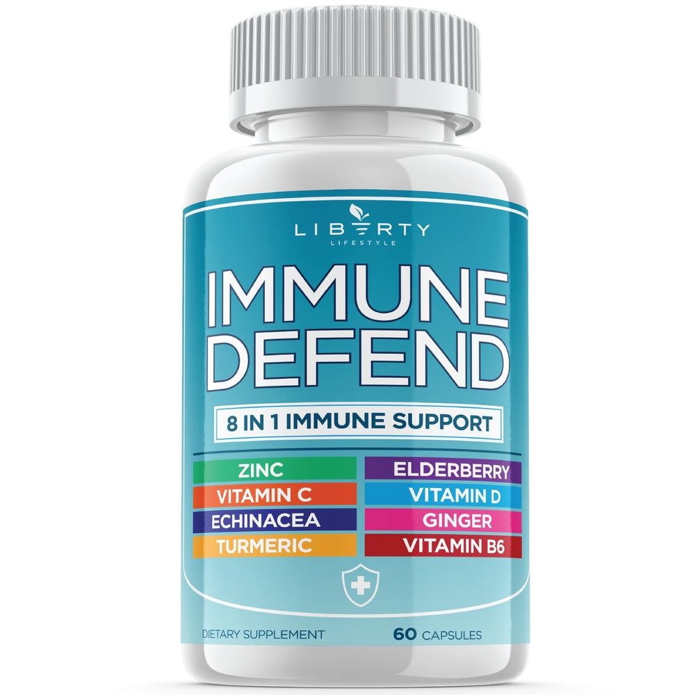 Liberty Lifestyle 8in1 immune bottle front promoting daily wellness.