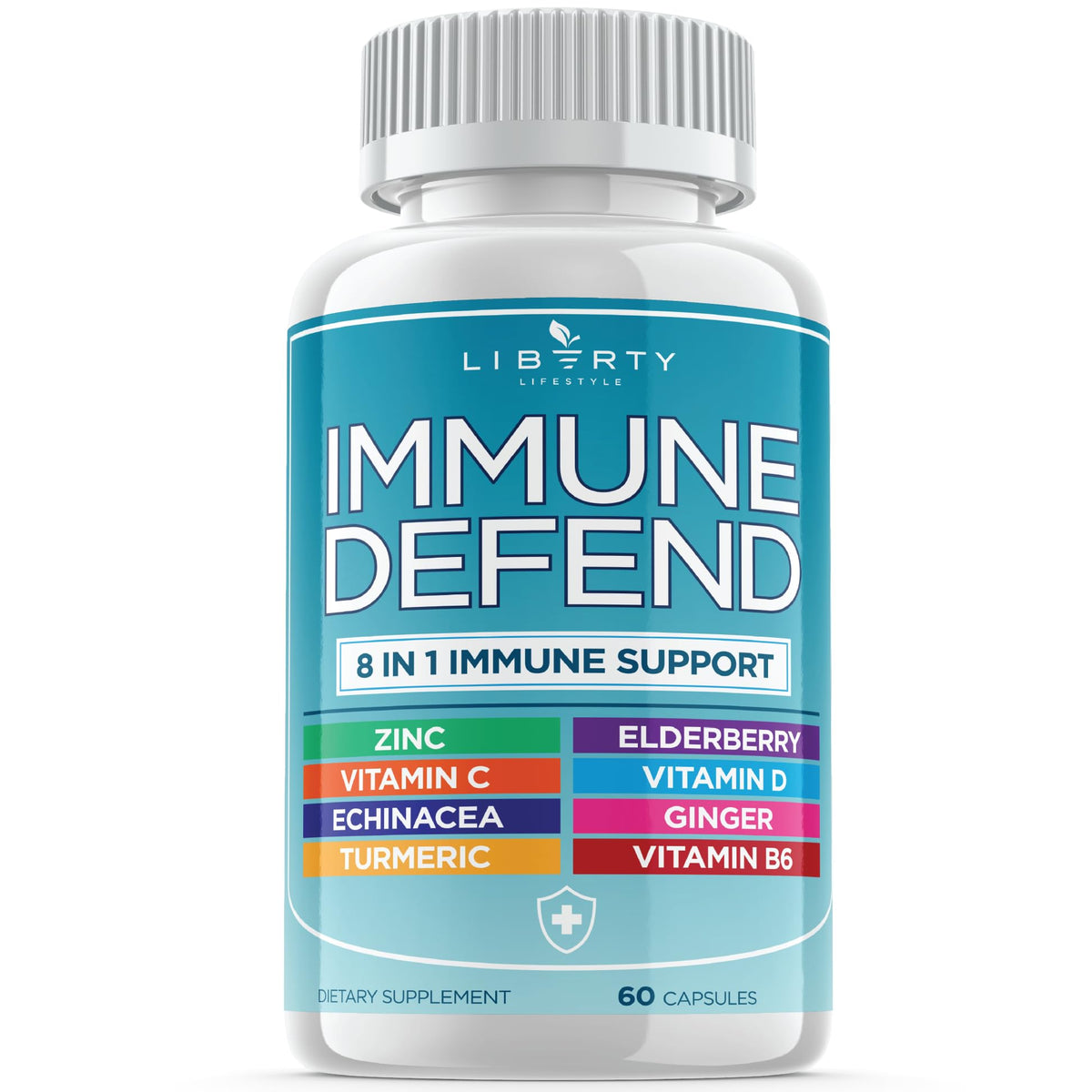 Liberty Lifestyle 8in1 immune bottle front promoting daily wellness.