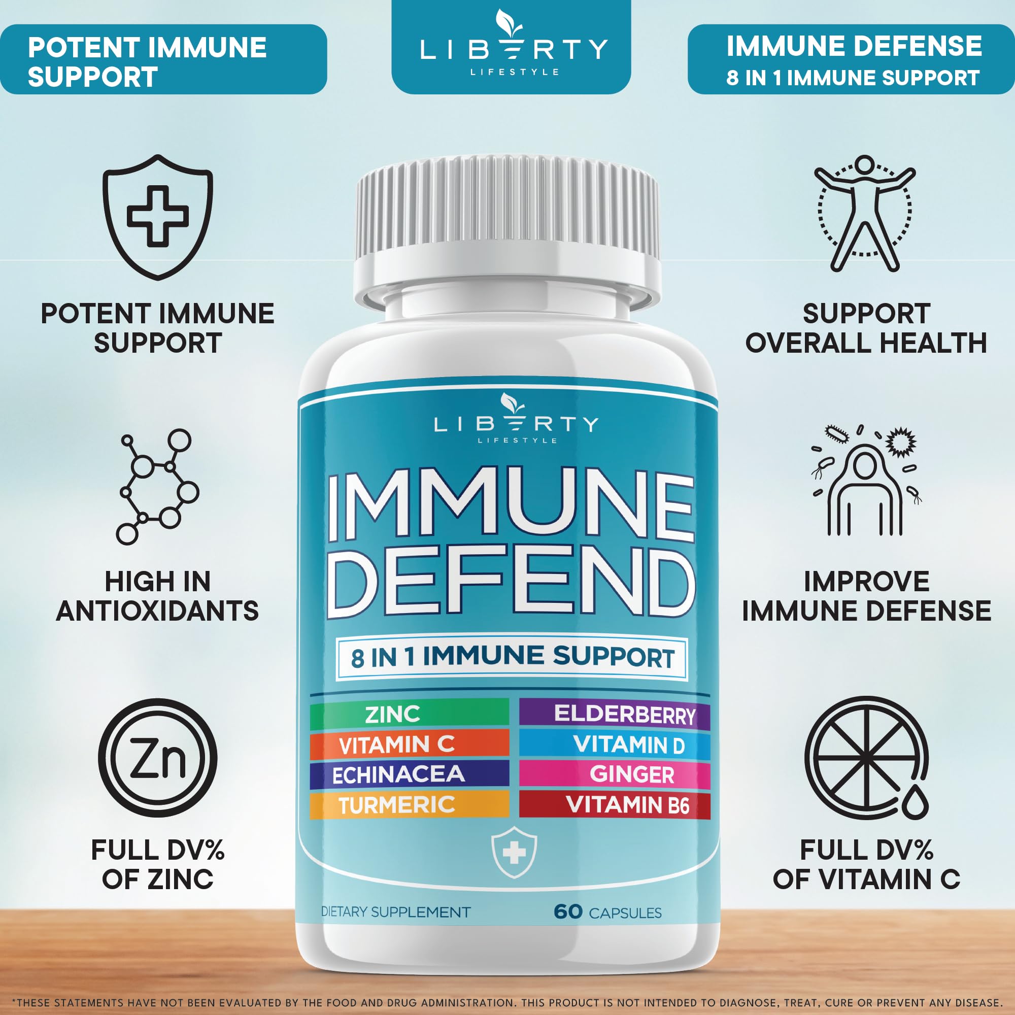 Liberty Lifestyle immune capsules closeup highlights convenient daily dosing