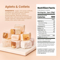 Liberty Orchards Aplets & Cotlets ingredients close-up, natural flavors and no artificial colors.