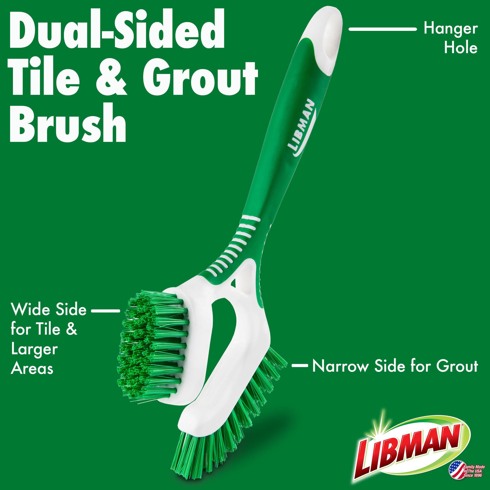 LIBMAN COMMERCIAL Non-slip grip scrub brush stays secure when wet