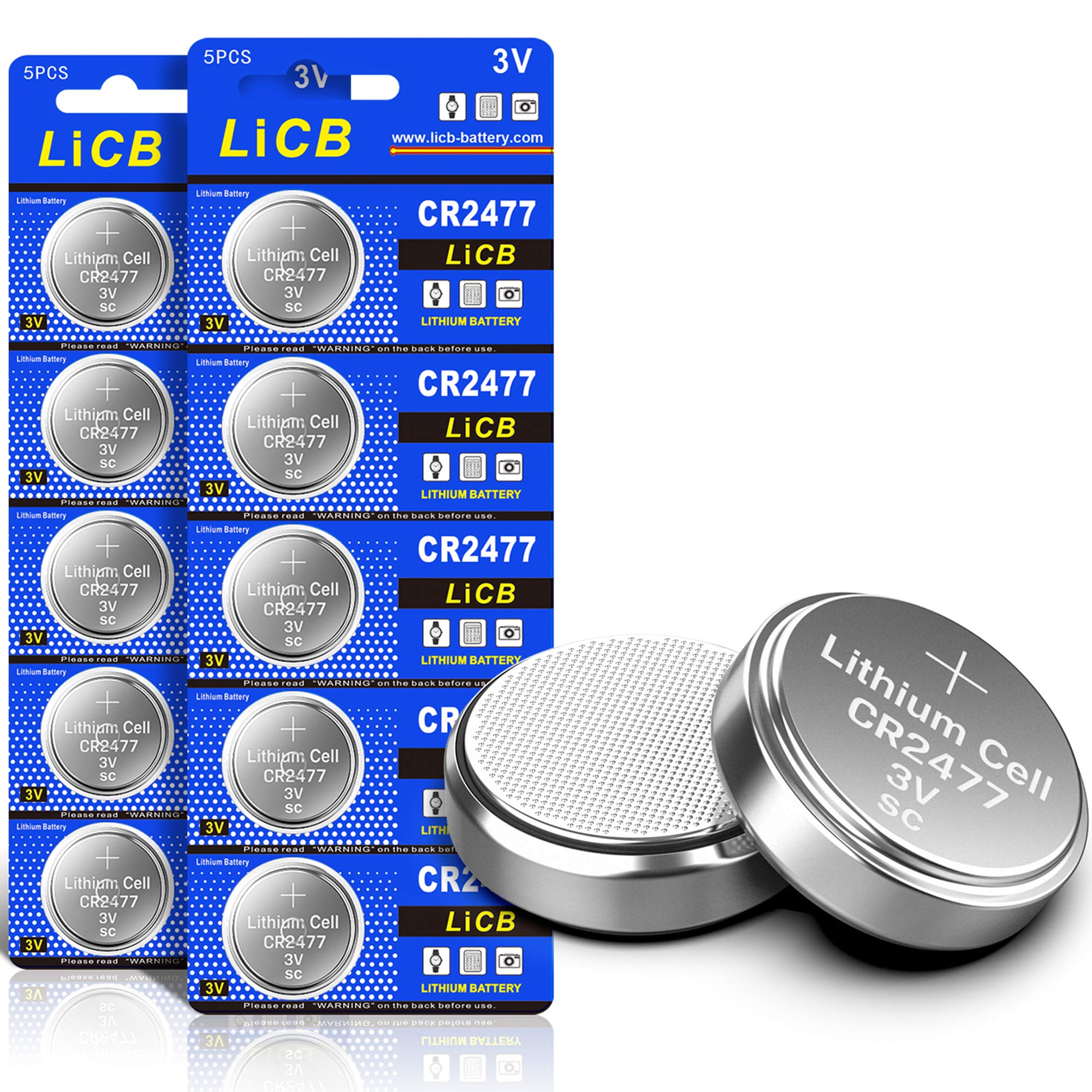LiCB CR2477 10-pack blister showing fresh batteries ready for use