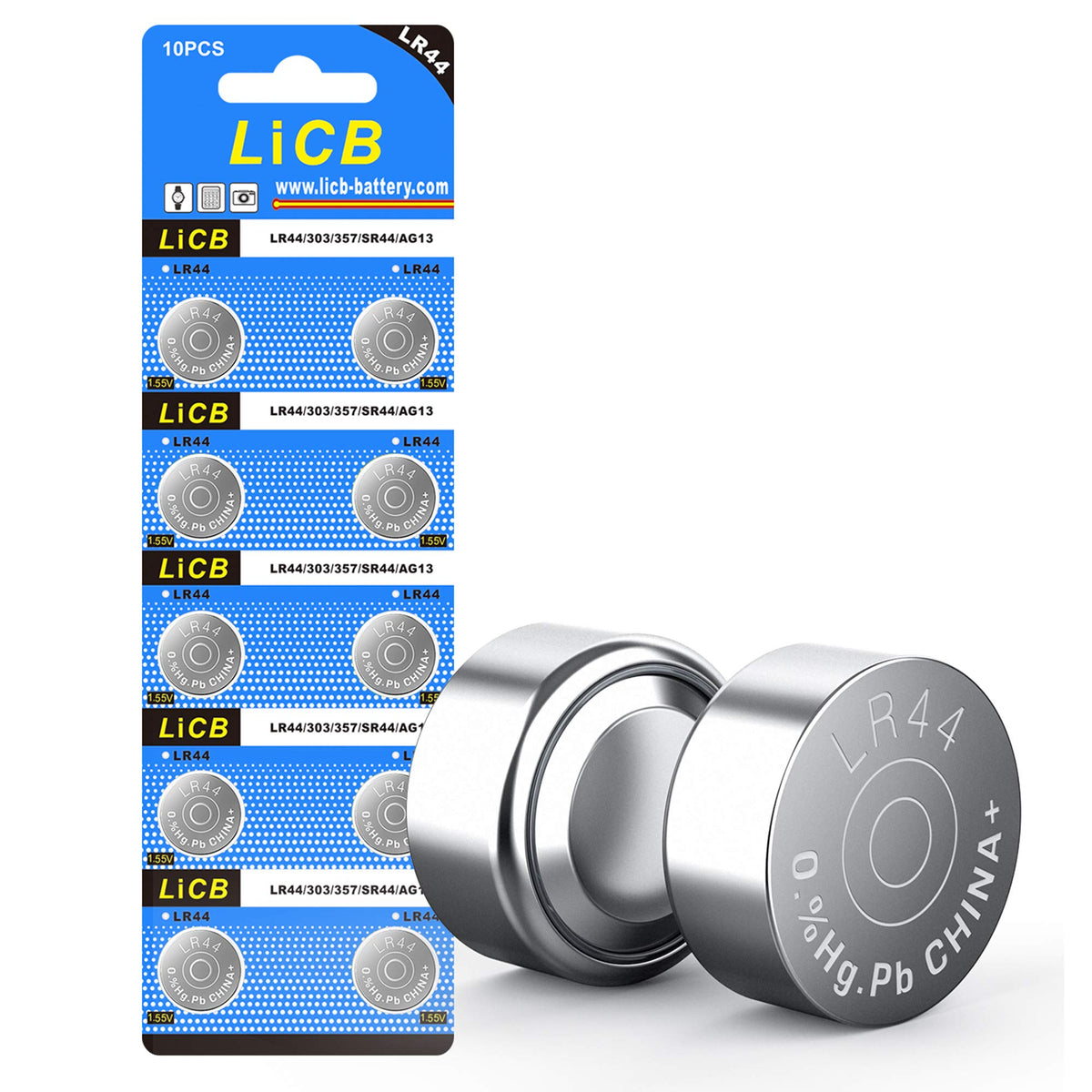 LiCB LR44 batteries 10-pack for watches and small gadgets.