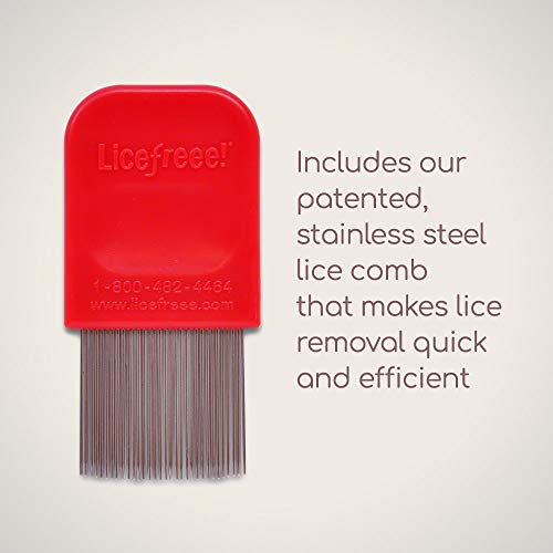 Metal nit comb removing dead lice and nits after treatment.