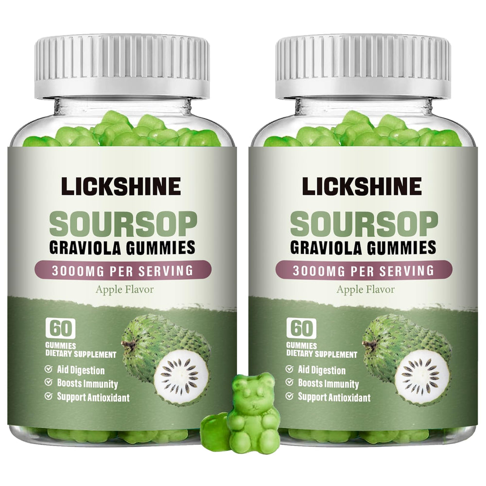 Lickshine 2-pack soursop gummies pack highlights tropical flavor and daily support