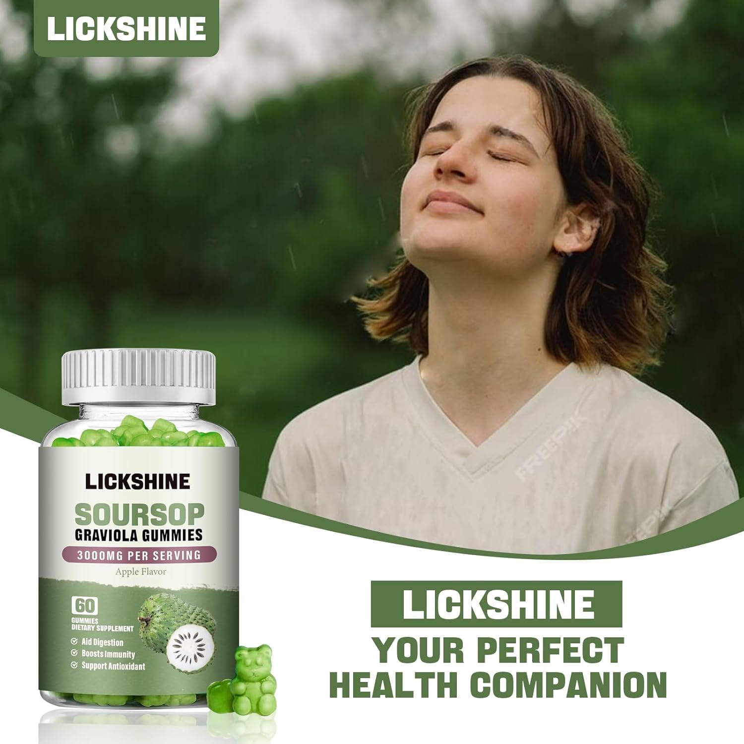 Lickshine soursop gummies serving size illustration for easy daily use