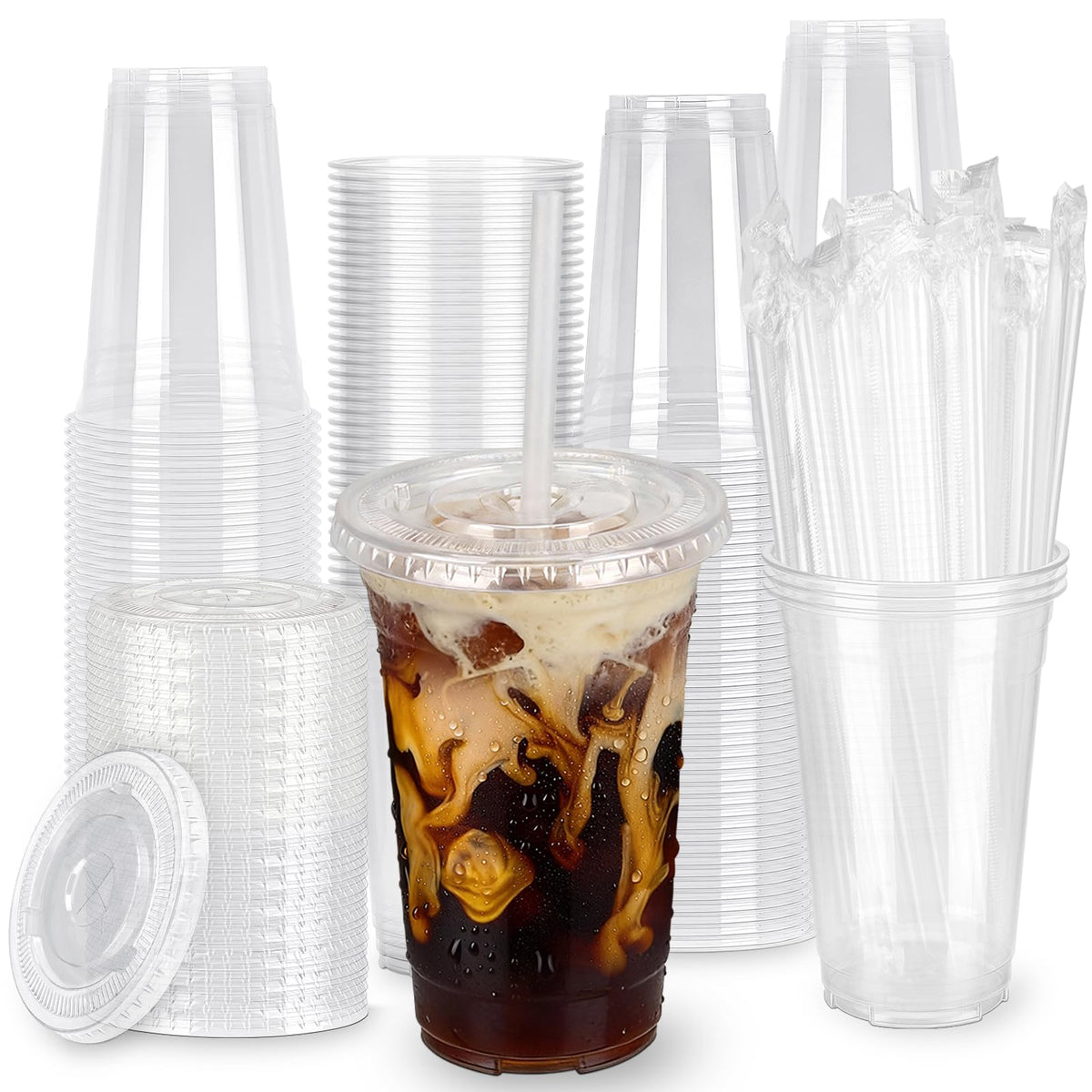 Lideropa 100-pack 16oz clear cups with lids for secure to-go beverages