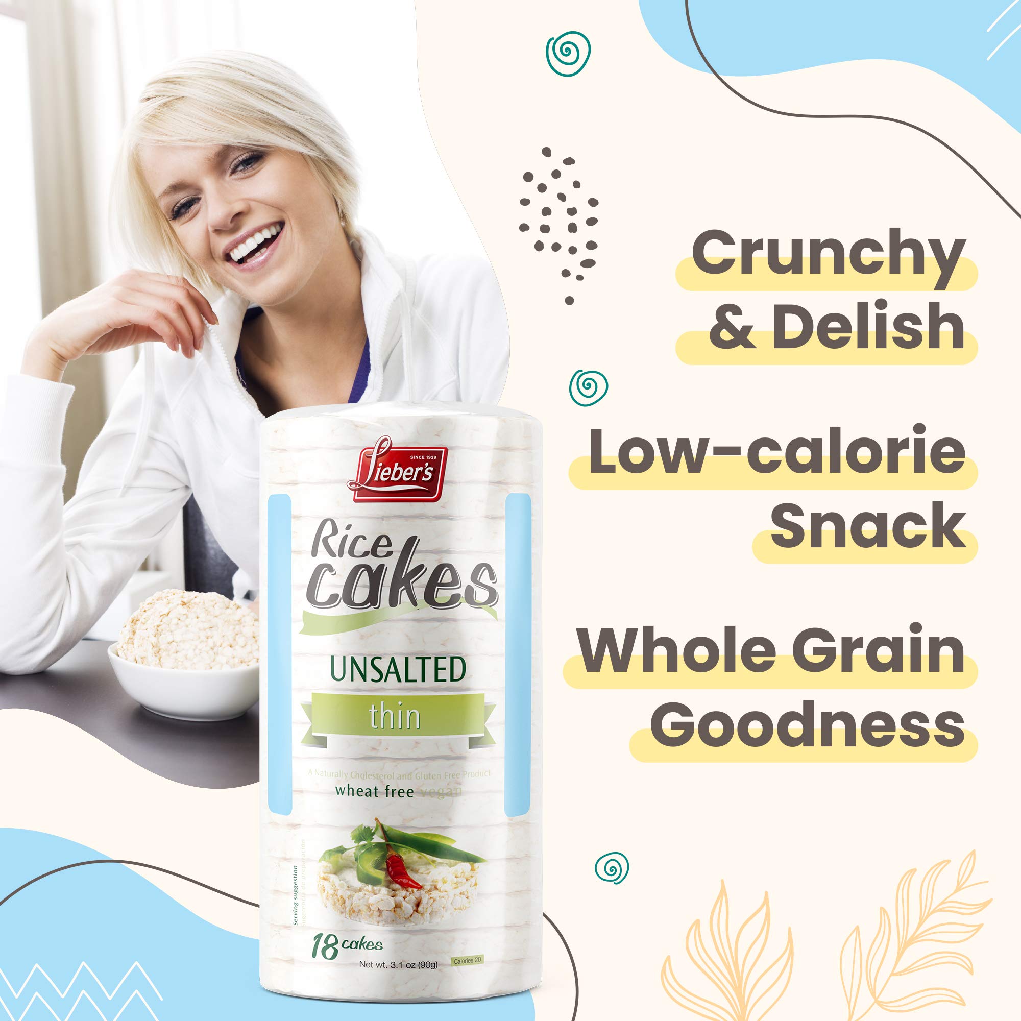 Lieber's Rice Cakes with vegan toppings highlights a dairy-free option.