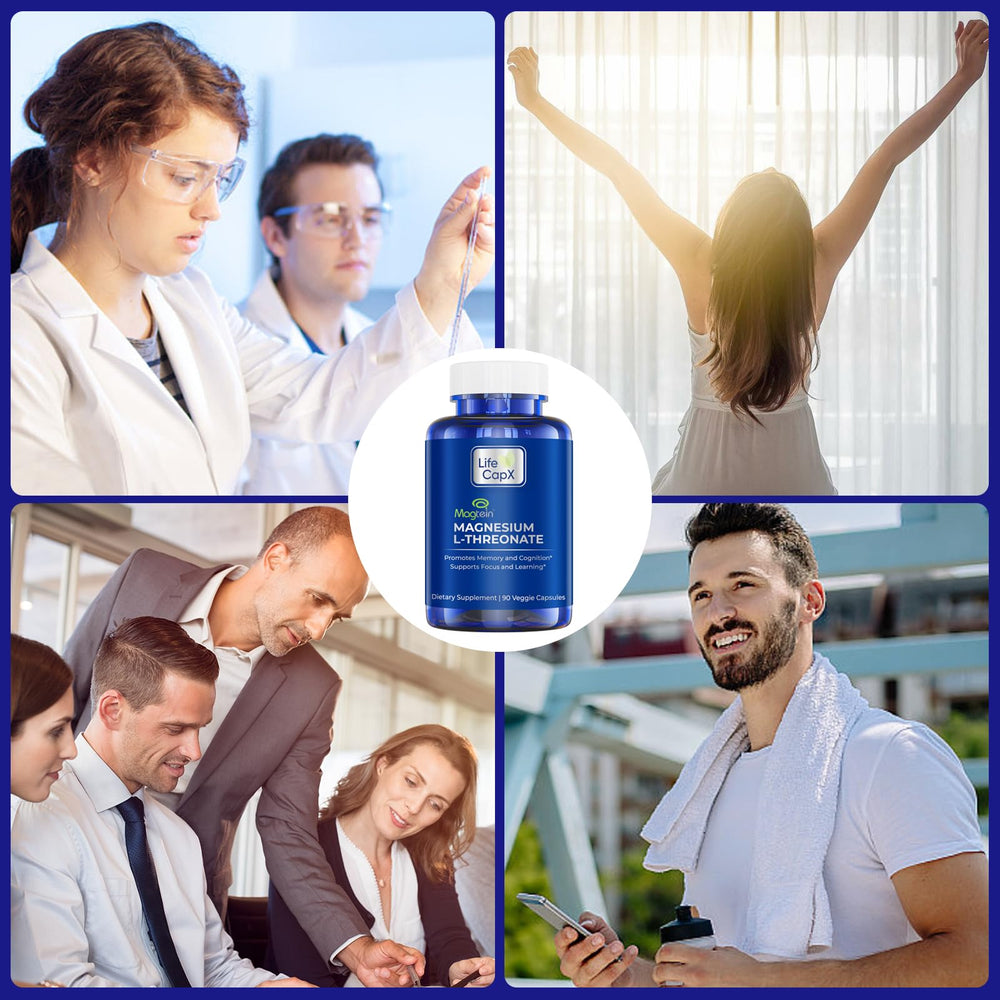 Life Capx Magtein capsules being taken with water for convenient daily intake.