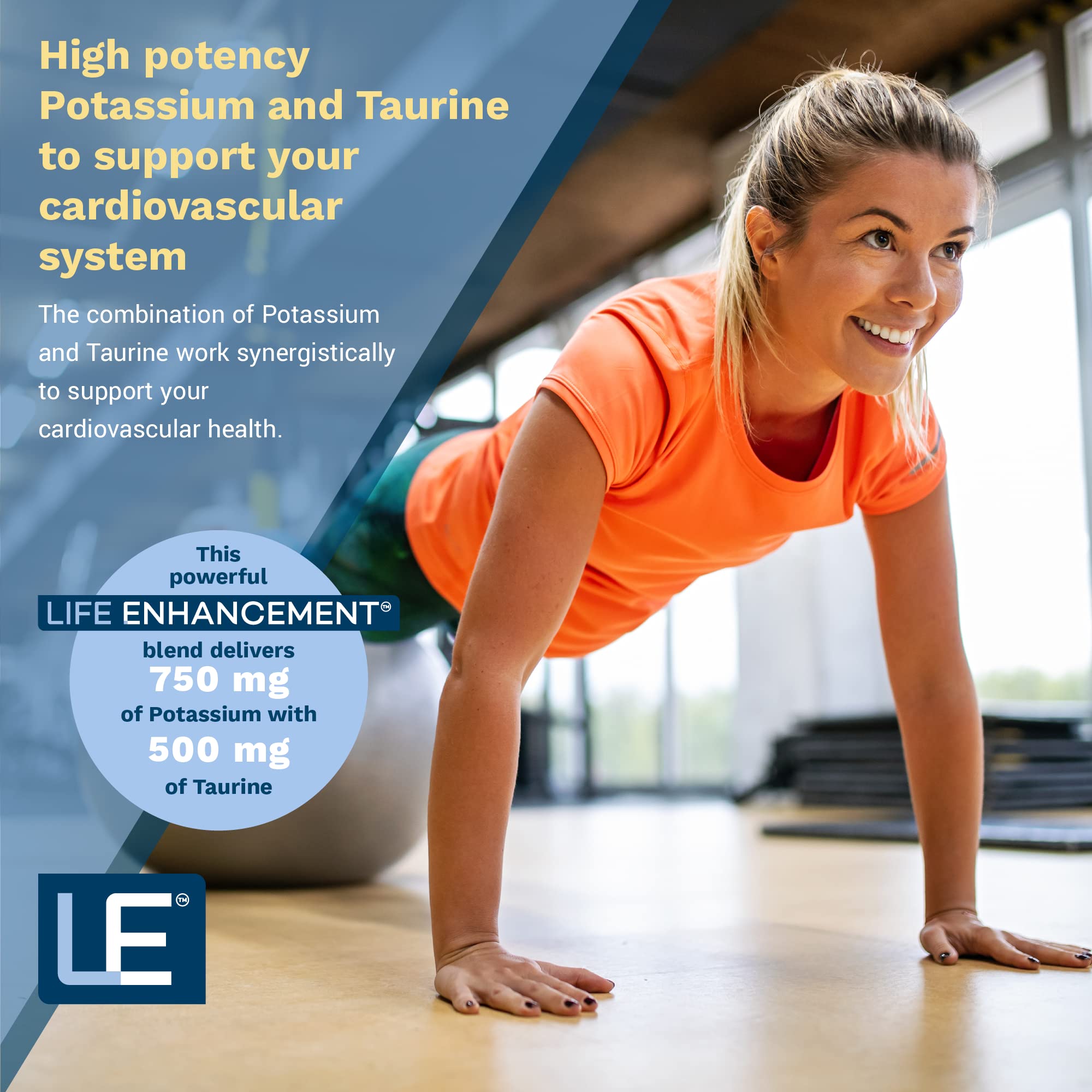 Life Enhancement Cardio capsules close-up highlighting potassium-rich formula.