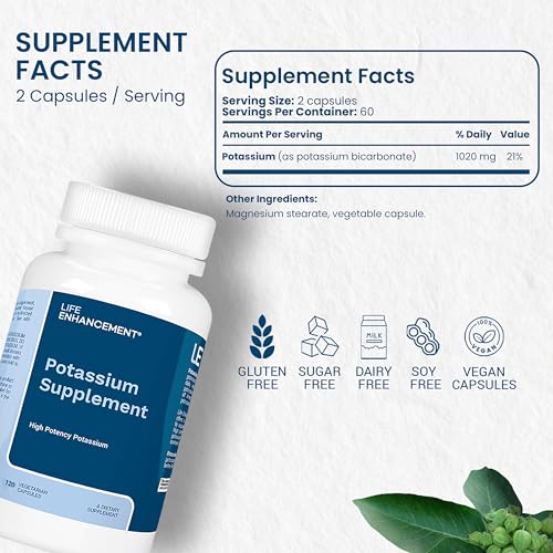 Life Enhancement potassium capsules label showing pure formulation and clear dosage
