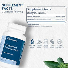 Life Enhancement potassium capsules label showing pure formulation and clear dosage