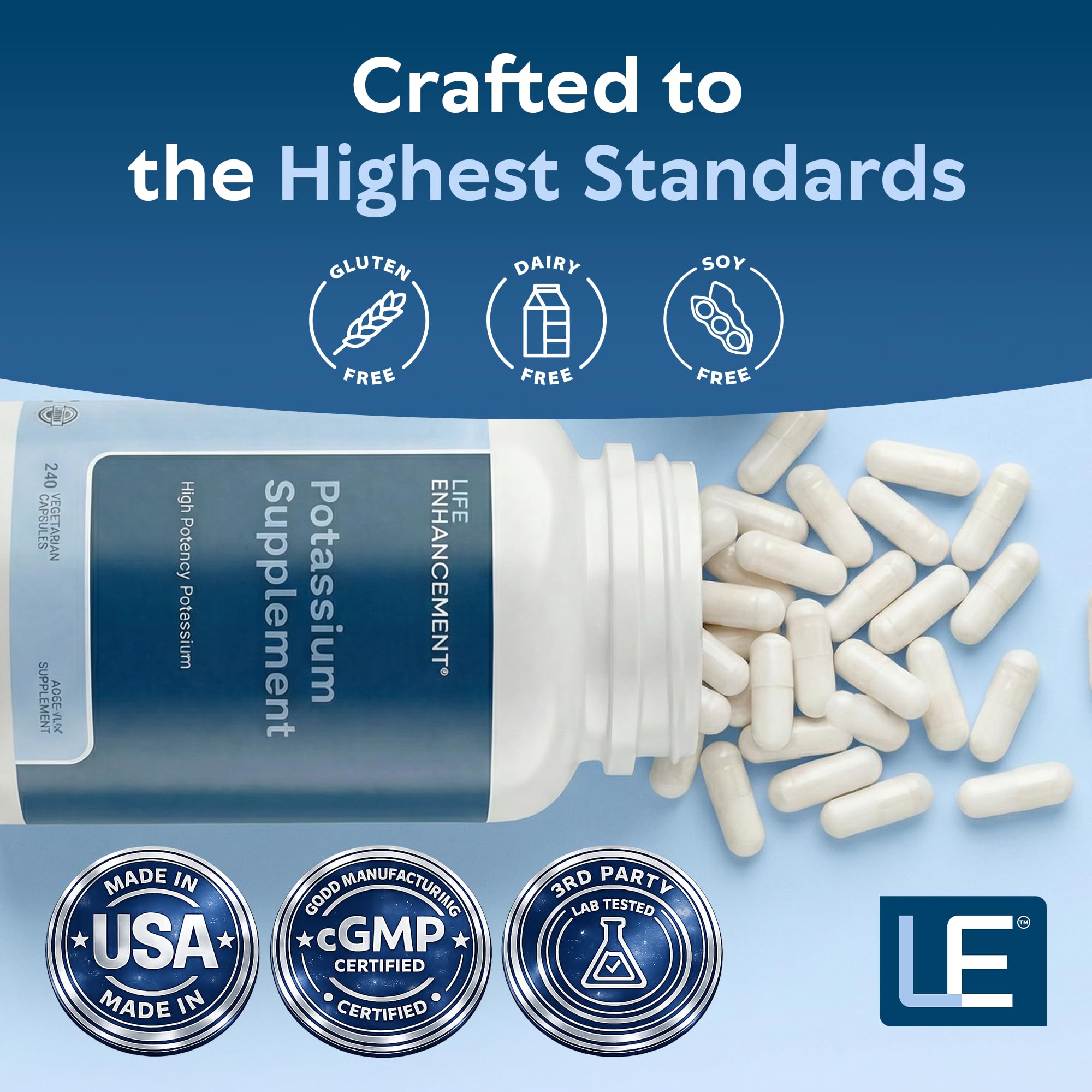 Life Enhancement Potassium packaging emphasizes authenticity and trust.