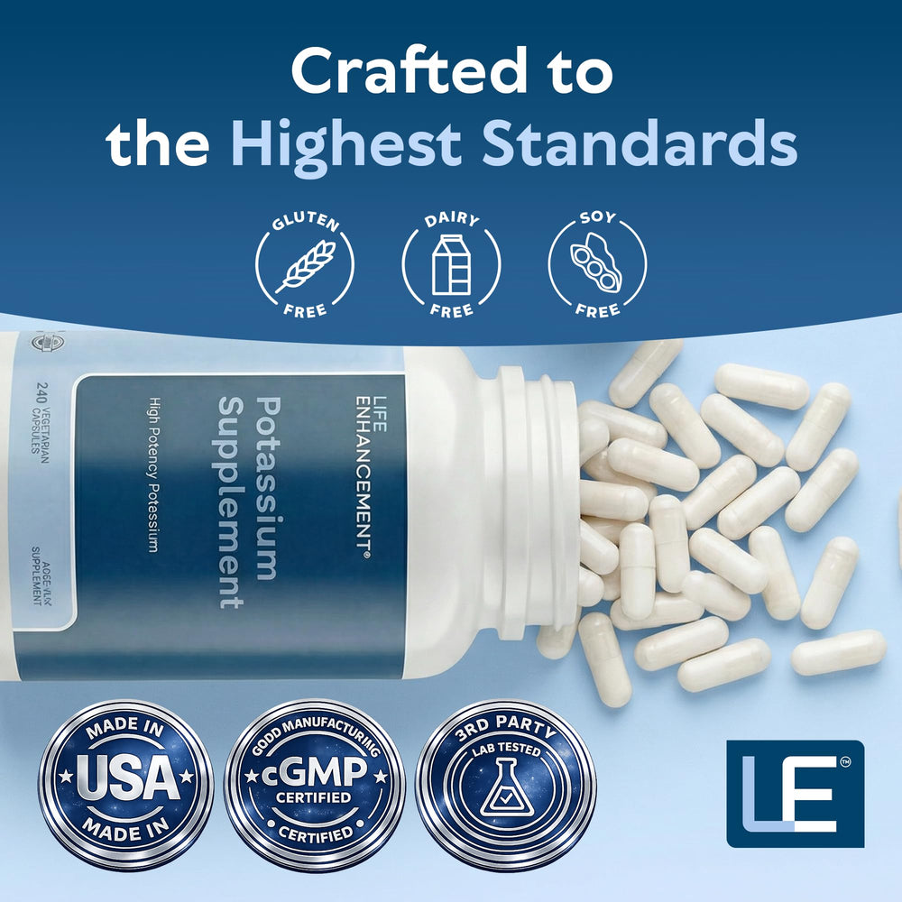 Life Enhancement Potassium packaging emphasizes authenticity and trust.