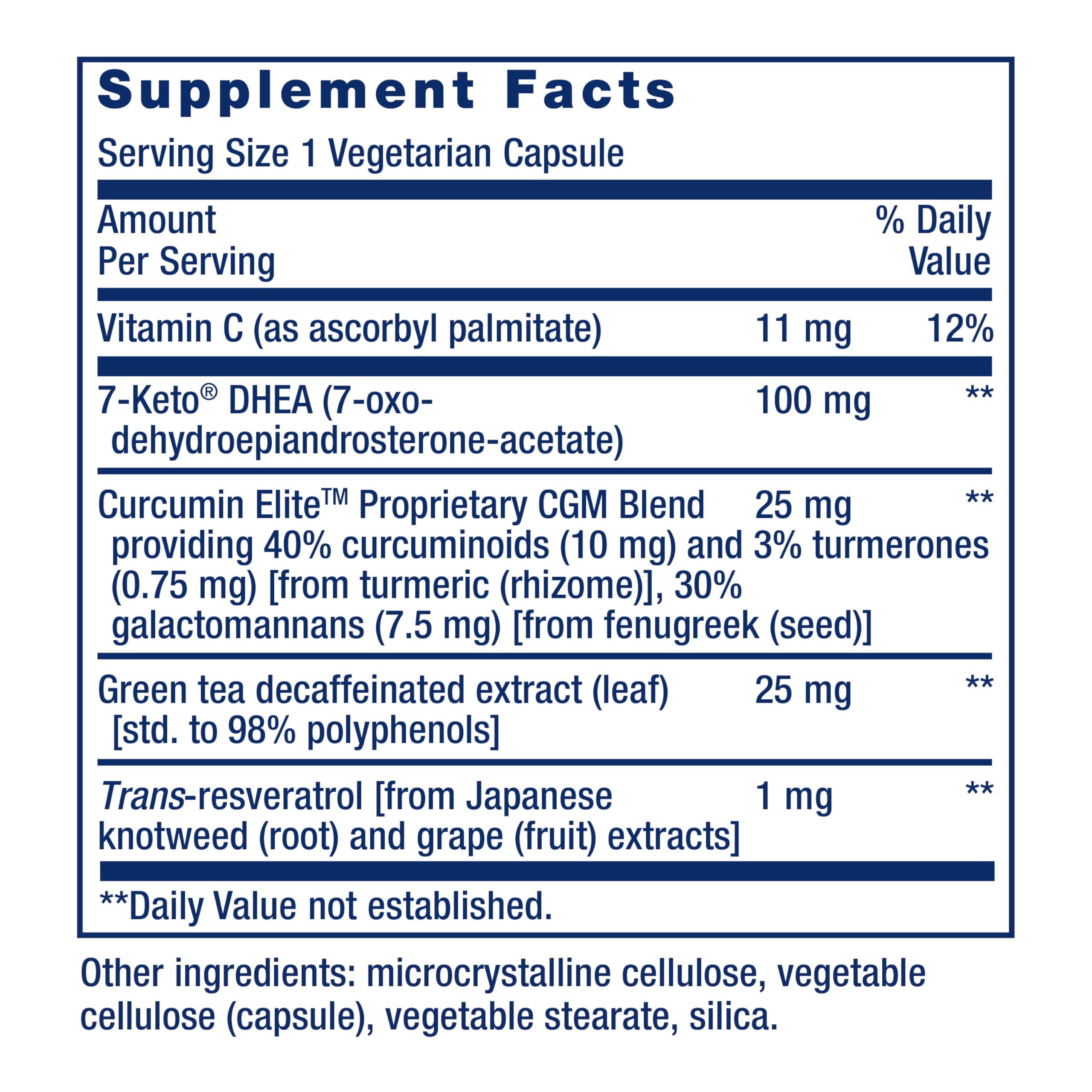 Life Extension 7-Keto DHEA capsules image suggests daily intake for metabolism support.