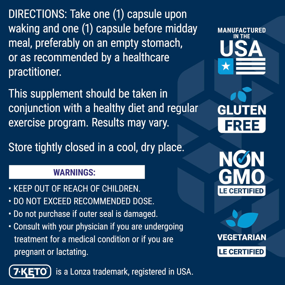 Life Extension 7-Keto DHEA diet-support graphic emphasizes energy and fat burning potential.