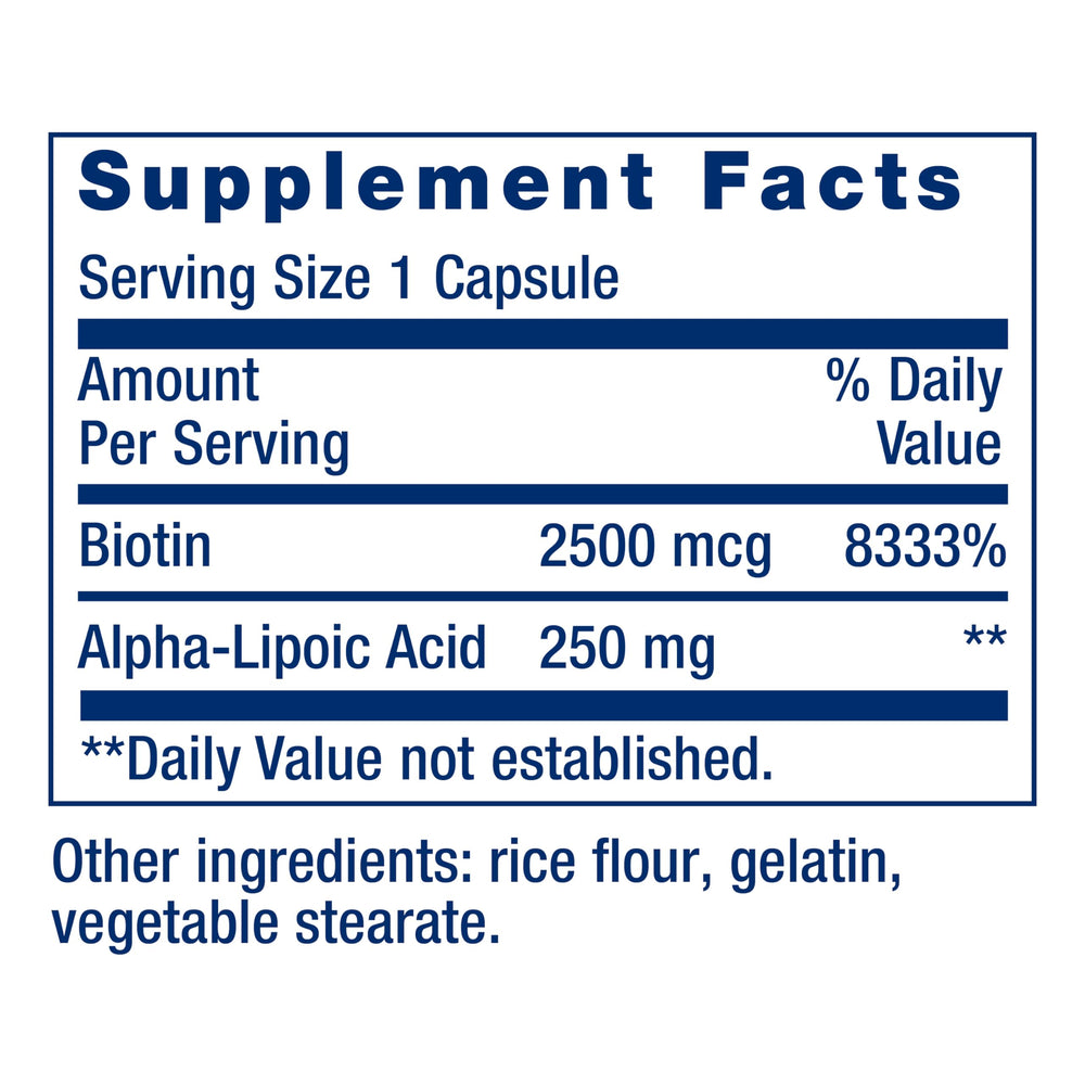 Life Extension Alpha-Lipoic Acid with Biotin tablets show added energy support.