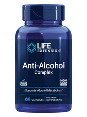 Life Extension Anti-Alcohol Complex bottle showcases liver support benefits.