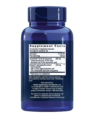 Life Extension Ashwagandha Plus capsules closeup highlights wellness support.