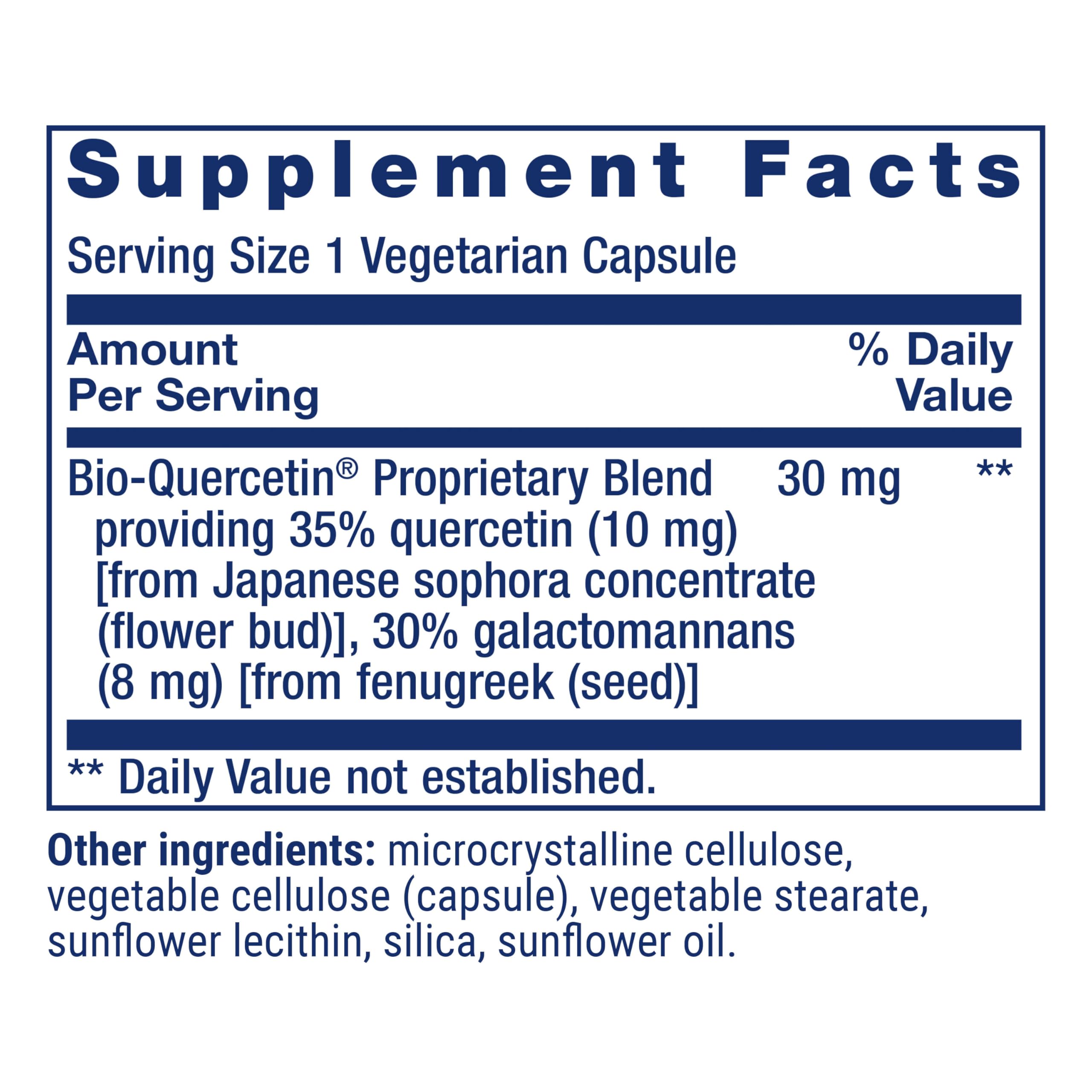 Bio-Quercetin label highlights gluten-free and non-GMO certifications for transparency.