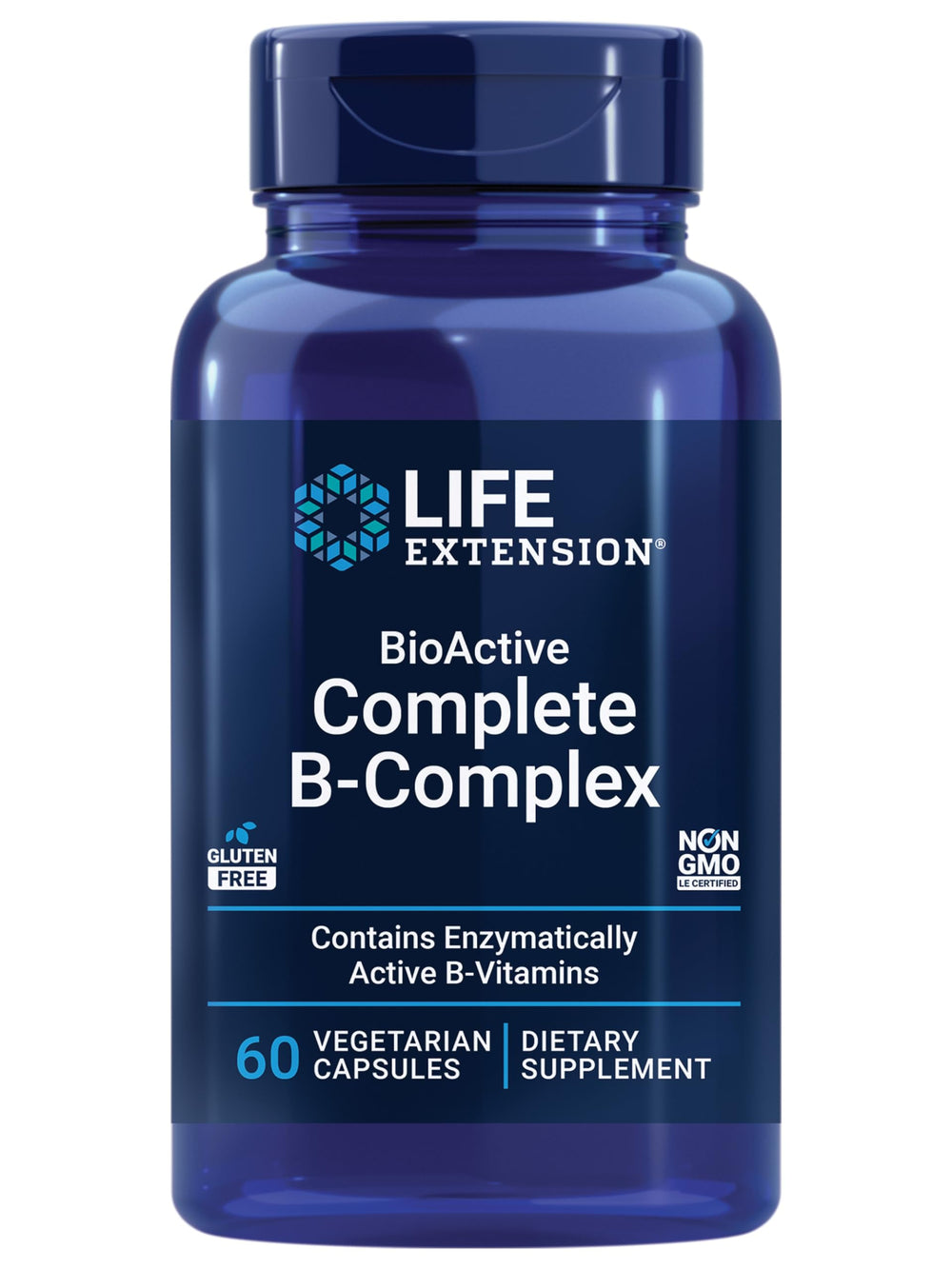 Life Extension BioActive Complete B-Complex capsules for daily energy support.