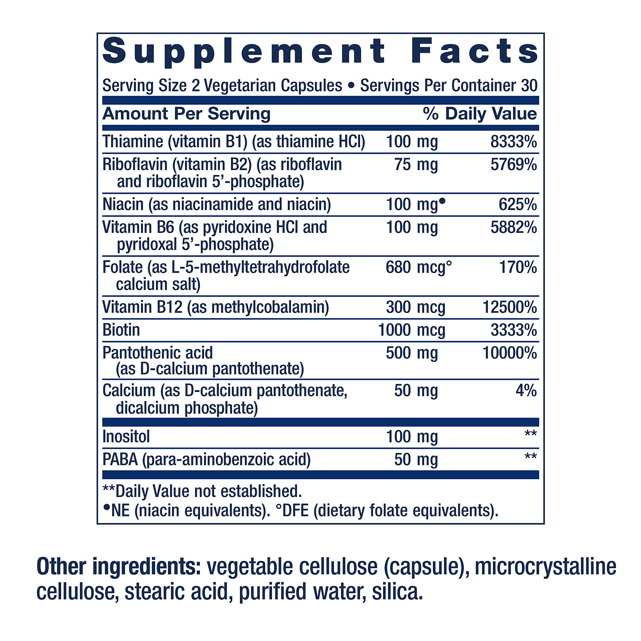 Life Extension BioActive Complete B-Complex label showing 5-MTHF and methylcobalamin.