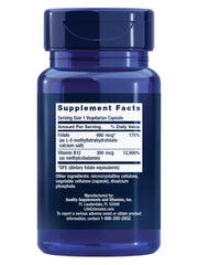 Life Extension BioActive Folate B12 capsules closeup highlighting methylcobalamin benefits.