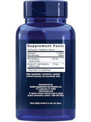 Life Extension Blueberry Extract Capsules label shown, highlighting 500 mg per capsule.