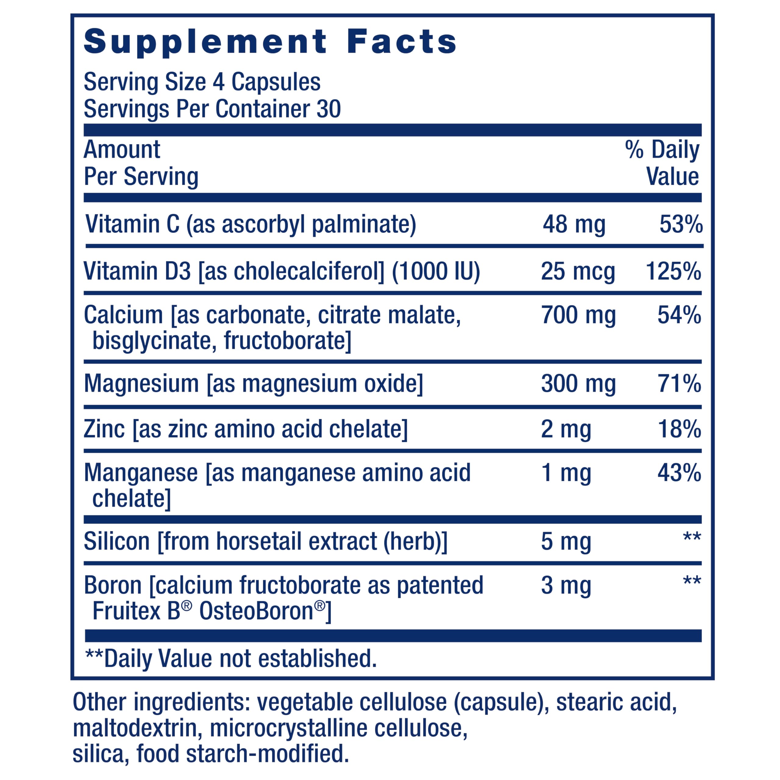 Bone Restore bottle with dosing info highlighting vitamin D3.