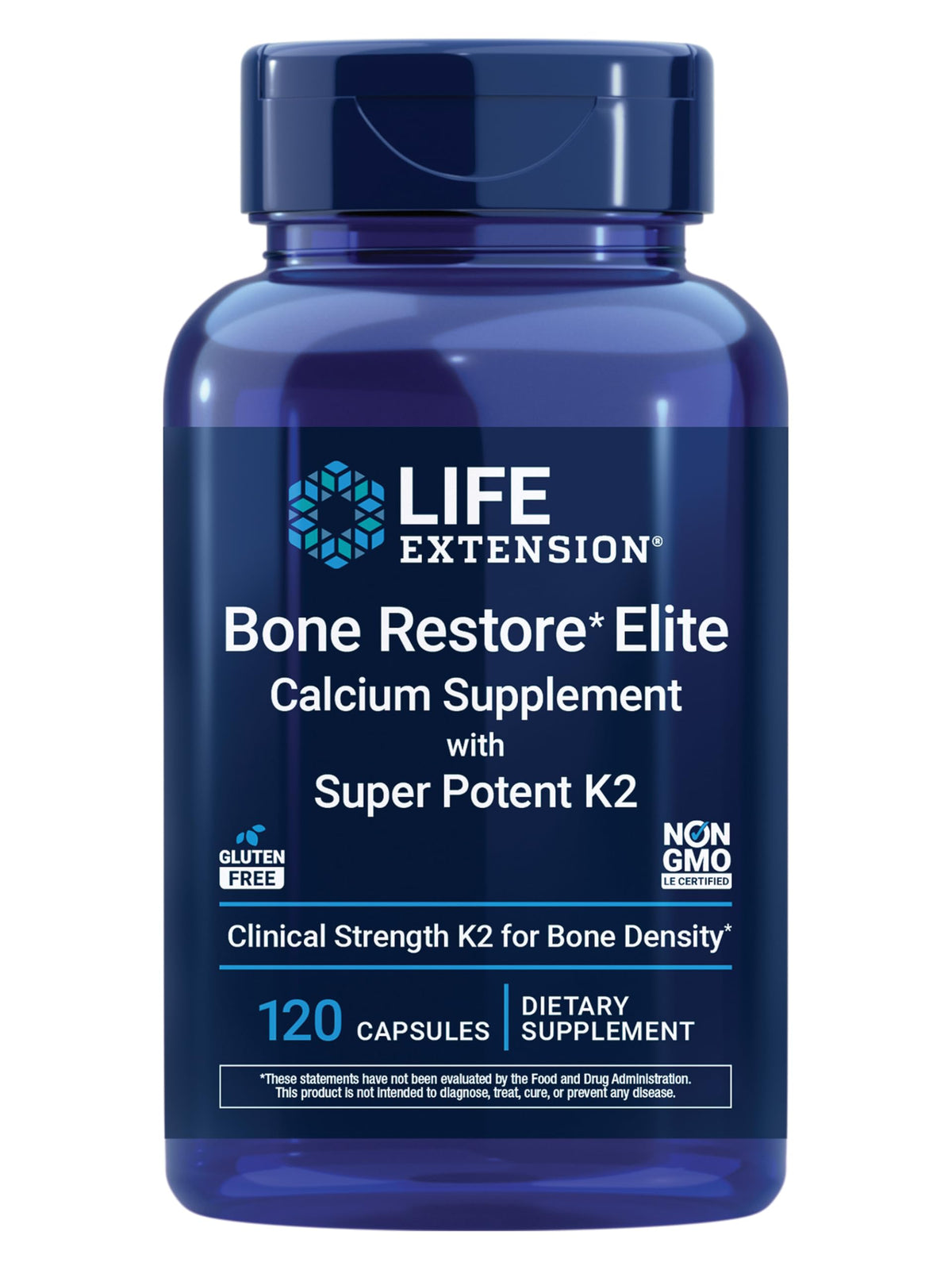 Life Extension Bone Restore Elite bottle shown with capsules for daily bone support
