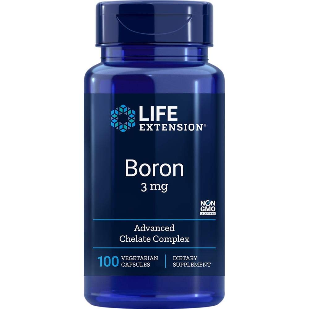 Life Extension Boron 3 mg bottle highlights bone support and immune function.