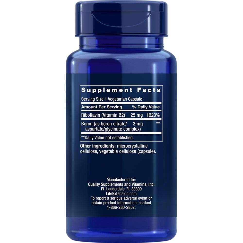 Life Extension Boron 3 mg packaging emphasizes gluten-free, non-GMO formula for healthy bone metabolism.