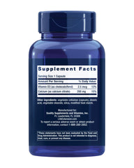 Life Extension Calcium Citrate capsules close-up showing smooth texture for absorption.