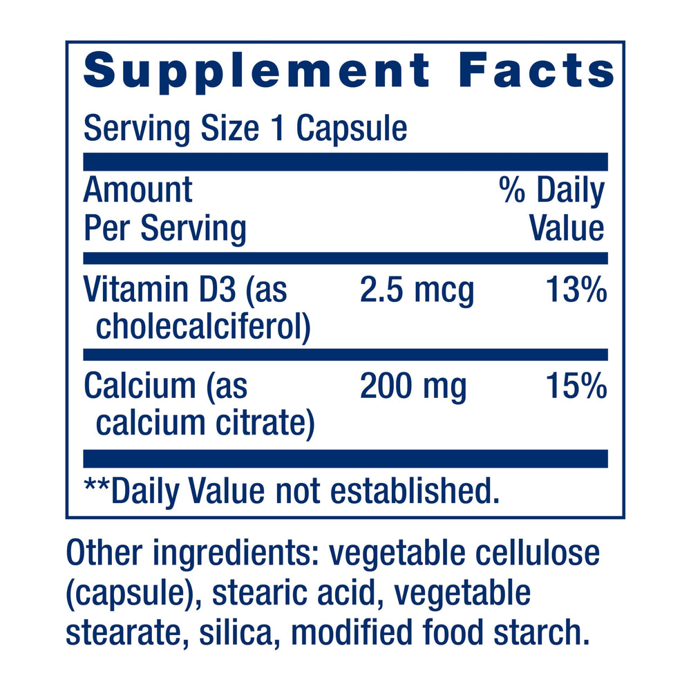 Life Extension Calcium Citrate with vitamin D3 pill close-up indicating enhanced absorption.