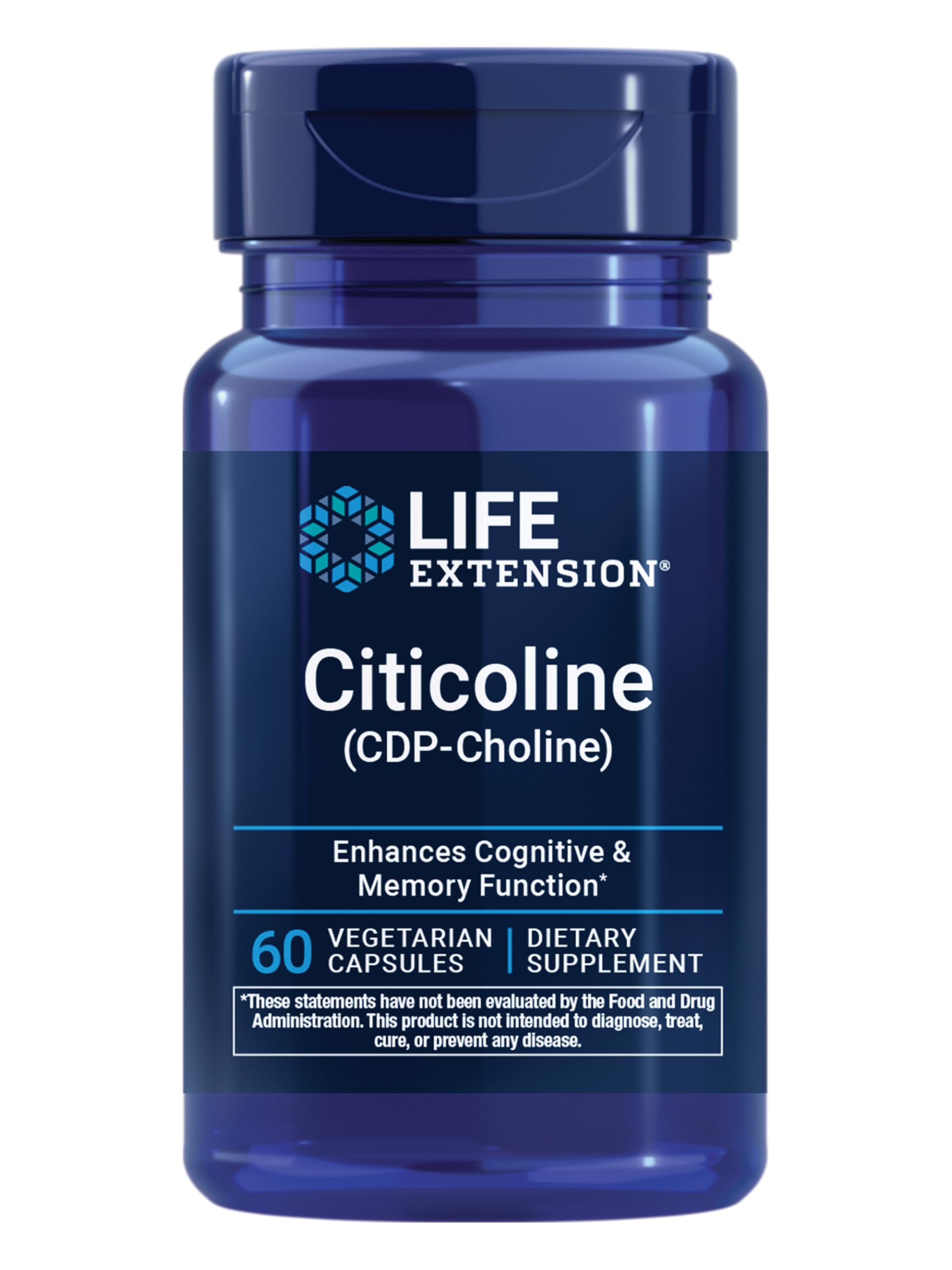 Life Extension Citicoline capsules on bottle highlighting brain support potential
