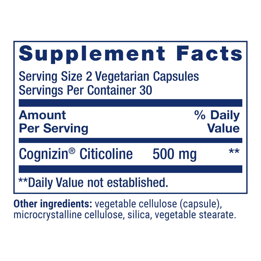 Life Extension Citicoline capsules spill showing 500 mg per dose