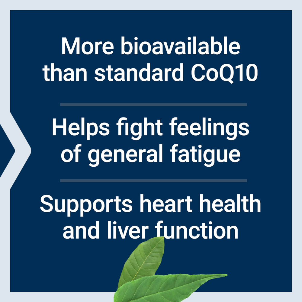 Closeup of Life Extension CoQ10 softgels with smooth, glossy coating.