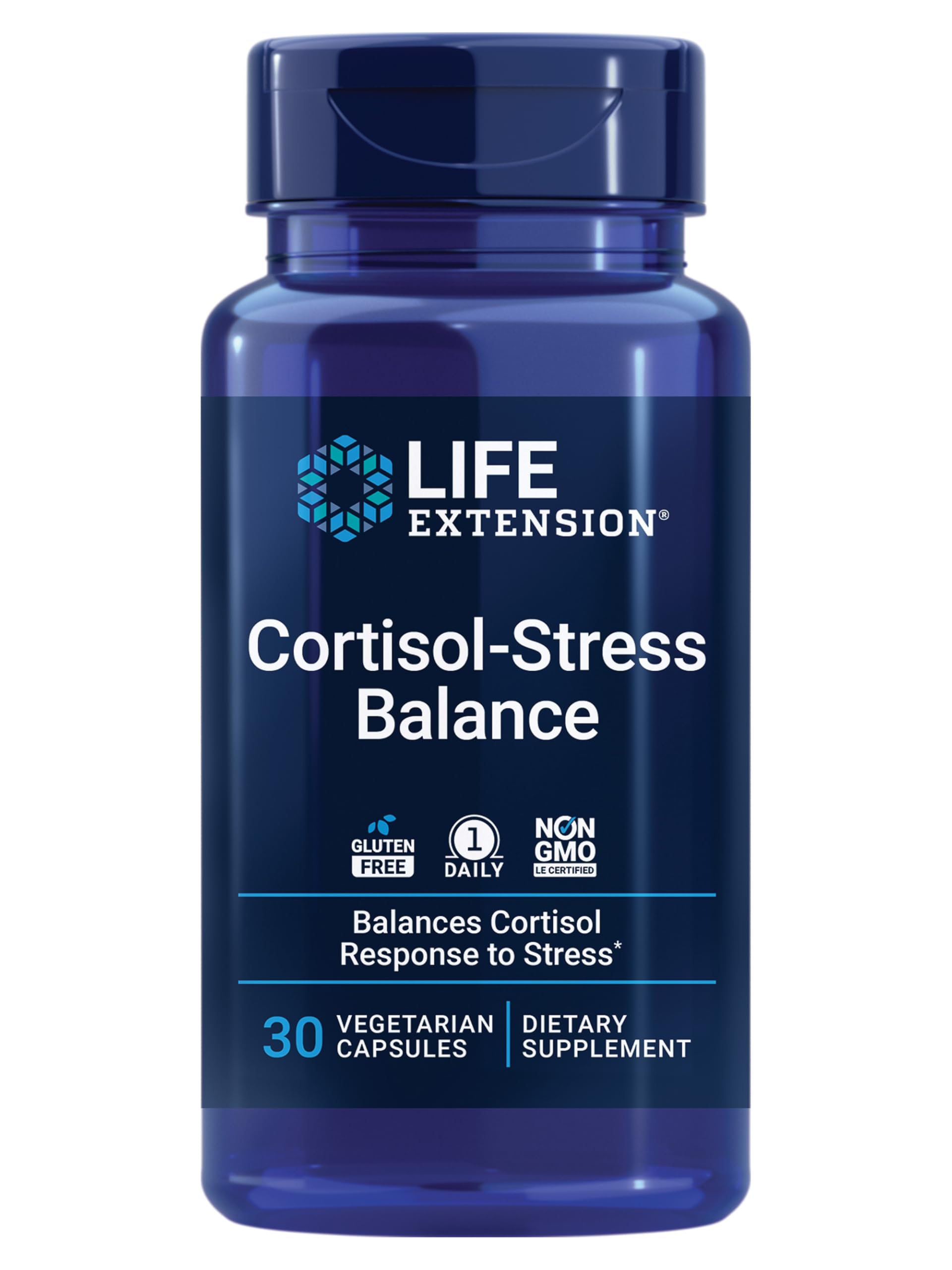 Life Extension Cortisol-Stress Balance bottle for daily stress support.