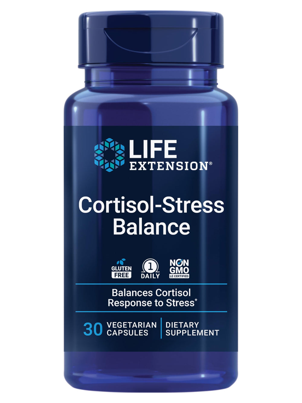 Life Extension Cortisol-Stress Balance bottle for daily stress support.