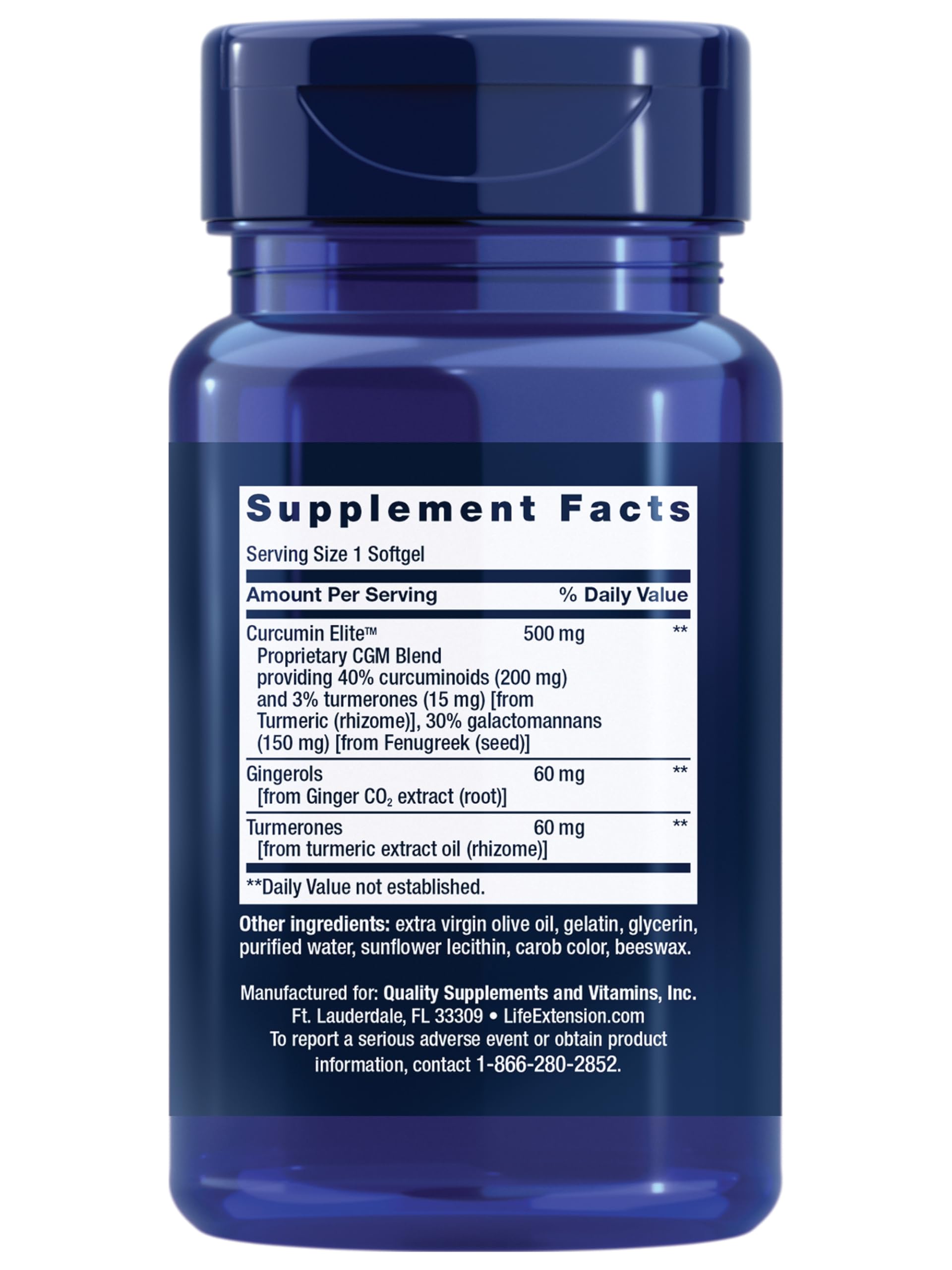 Life Extension Curcumin Elite COA label indicates quality and reliable dosing.