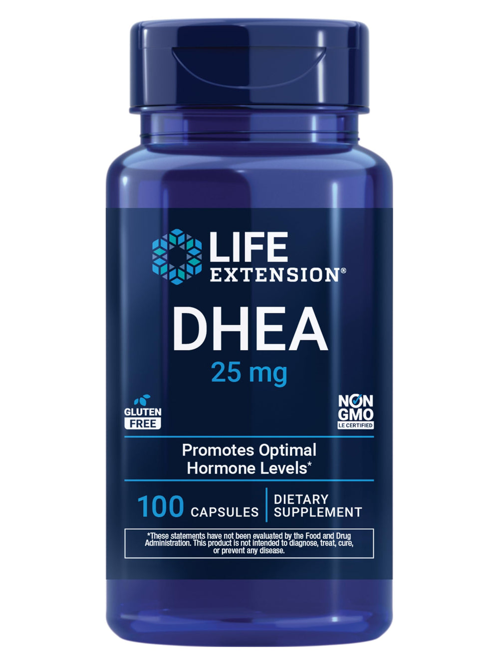 Life Extension DHEA 25mg bottle for daily hormone support