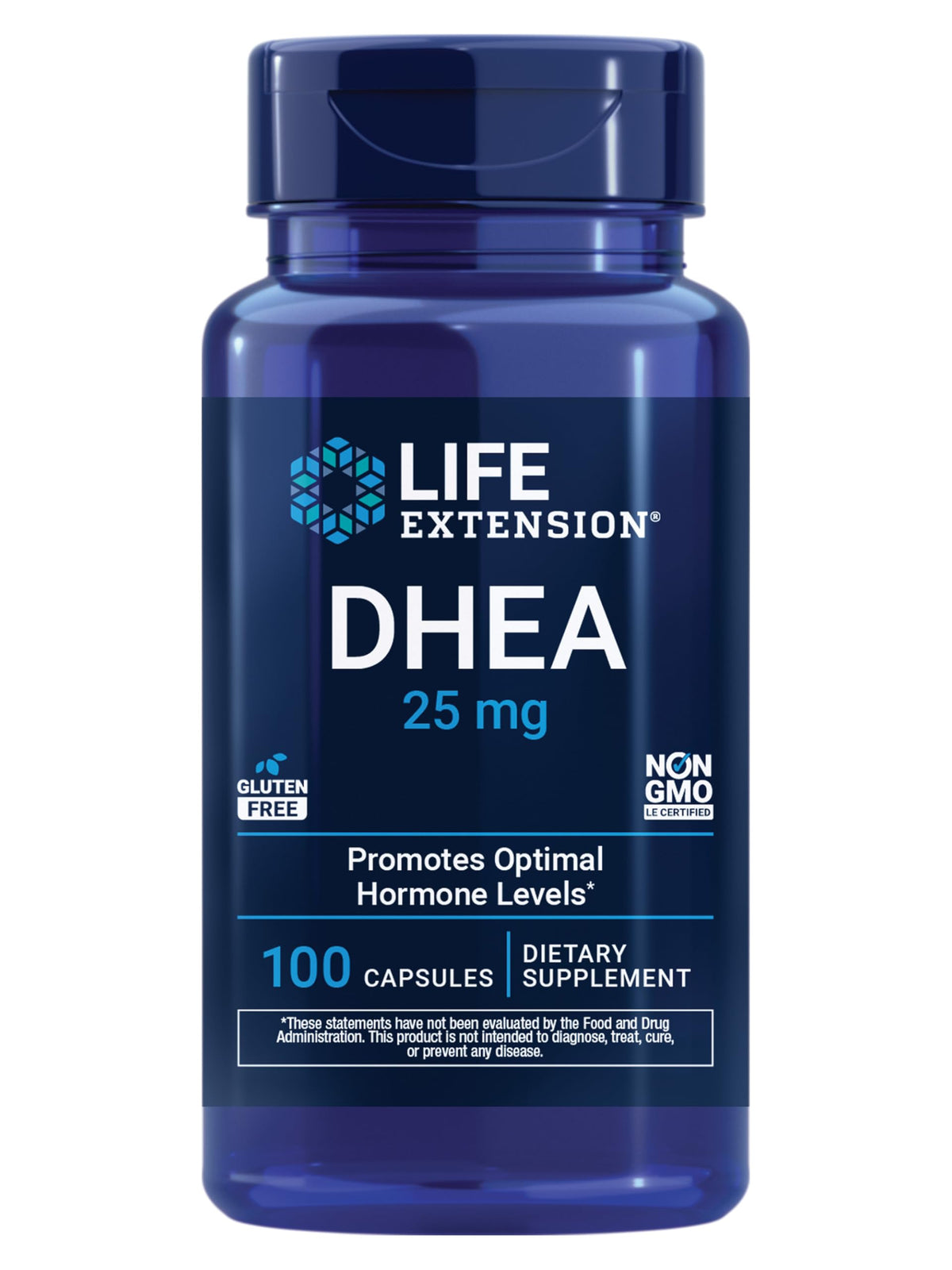 Life Extension DHEA 25mg bottle for daily hormone support
