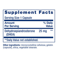 Life Extension DHEA 25mg label highlighting purity