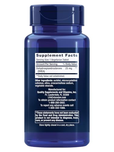Life Extension DHEA 25 mg tablets dissolving on tongue for easy intake.