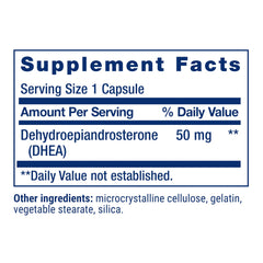 Back of Life Extension DHEA bottle with dosage details.